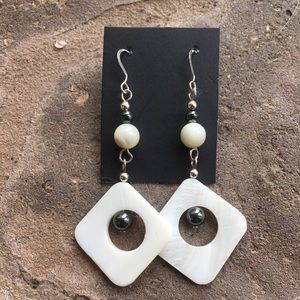 Sterling, mother of pearl, and hematite earrings